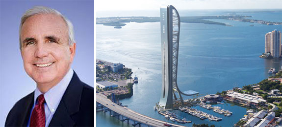 Mayor Carlos Gimenez and rendering of SkyRise Miami