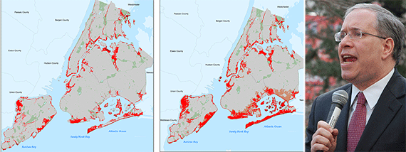 From left: 2010 FEMA map, 2014 proposed new map and Scott Stringer