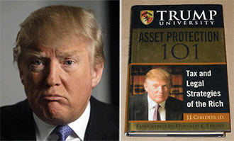 Donald Trump and a Trump University textbook