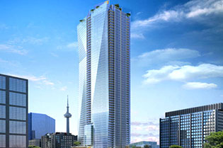Shangri-La Hotel from University Avenue and Adelaide Street in Toronto