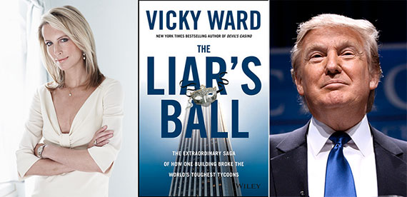From left: Vicky Ward, Liar's Ball cover and Donald Trump