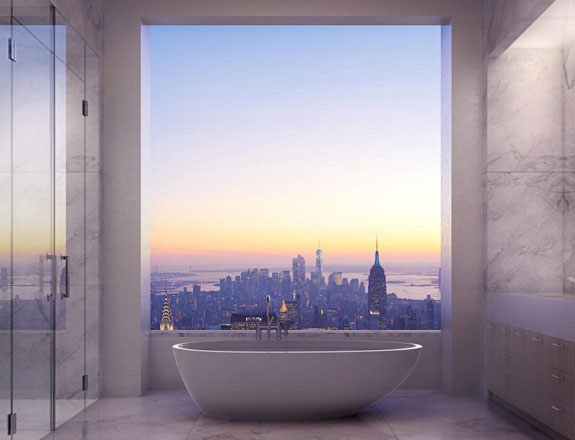 A bathroom with a view in 432 Park (Credit: DBOX for CIM Group & Macklowe Properties)