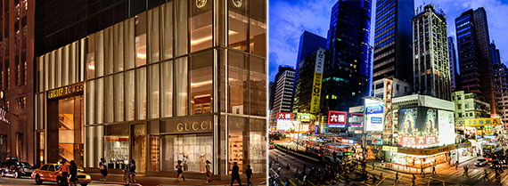 From left: Gucci On Fifth Avenue and Causeway Bay, Hong Kong