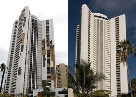 The Tiara, a large high-rise condominium complex in Riviera Beach, from 2004 and 2014