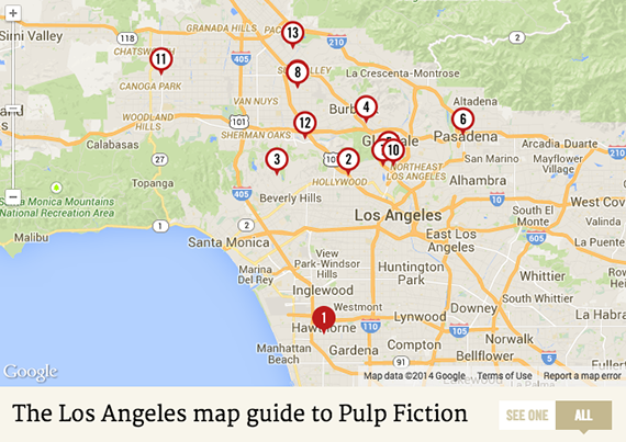 All the locations of "Pulp Fiction" mapped