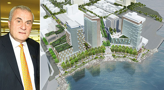 From left: Steve Valiotis and a rendering of Astoria Cove (Credit: Studio V Architecture)