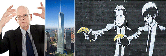 From left: David Childs, One World Trade Center and Banksy artwork