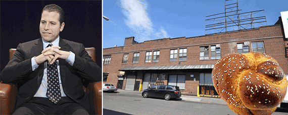 From left: Madison Realty Capital’s Josh Zegen, 551 Waverly Avenue and Beigel’s challah