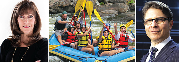 From left: Eastern Consolidated's Daun Paris, a whitewater rafting trip and James Wacht of Lee &amp; Associates
