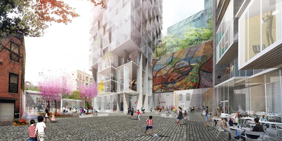Rendering of plaza at East 118th Street in Harlem (Credit: Ten Architectos)