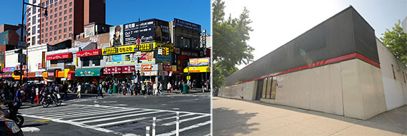 From left: Flushing, Queens and 137-45 Northern Boulevard