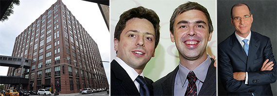 From left: 85 10th Avenue in Chelsea, Sergey Brin, Larry Page and David Greenbaum