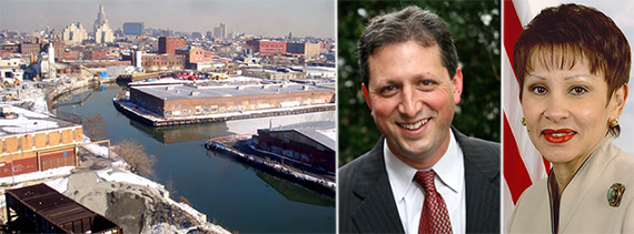 From the left: Gowanus Canal, Brad Lander and Nydia Velazquez