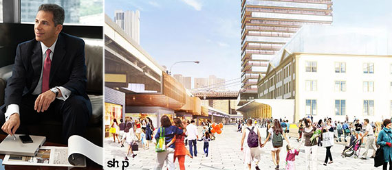 From left: David Weinreb and rendering for the South Street Seaport project