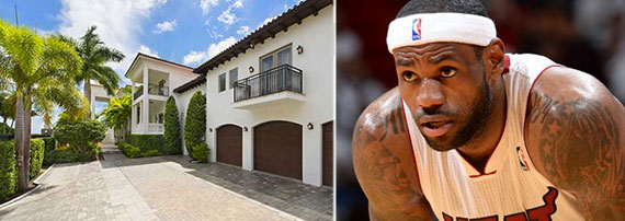 From left: Lebron James' miami home and Lebron James