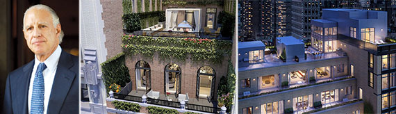 From left: Edward Minskoff, rendering of the penthouse at The Whitman and a rendering of 21 West 20th Street