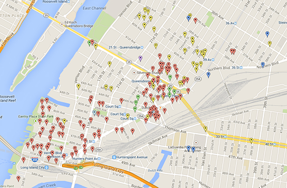 Map of projects slated for Queens Plaza and Court Square in Queens (Credit: Batch Geo via DNAinfo)
