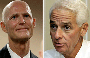 Florida Gov. Rick Scott and challenger Charlie Crist