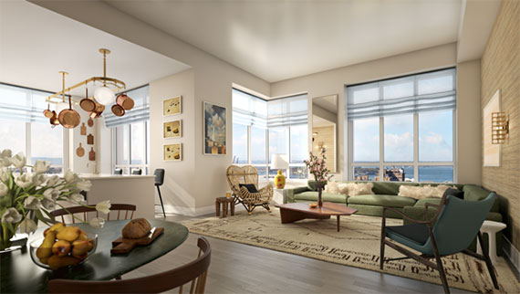 Rendering of a living room at The Boerum 