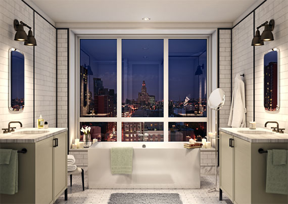 Rendering of a master bathroom at Th Boerum 