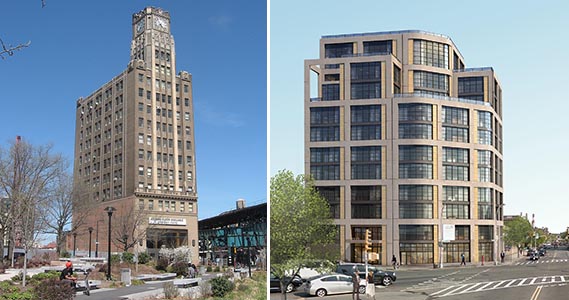 Clock Tower building at 29-27 41st Avenue and rendering of Ascent Development's 11-51 47th Avenue in LIC