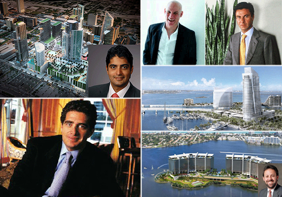 Clockwise from left: Nitin Motwani and Miami Worldcenter, Craig Robins and Ugo Colombo, Flagstone project, Prive Aventura and Gary Cohen, and Jeffrey Soffer
