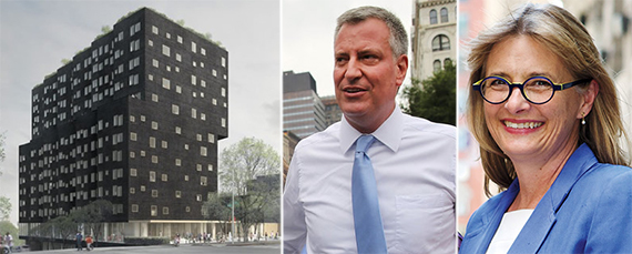 From left: Sugar Hill Apartments in Harlem, Mayor Bill de Blasio and Vicki Been