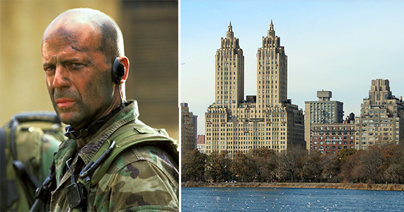 Bruce Willis in "Tears of the Sun" and the El Dorado at 300 Central Park West