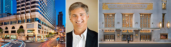 From left: Parc 55 Wyndham in San Francisco, Christopher Nassetta and the Waldorf Astoria
