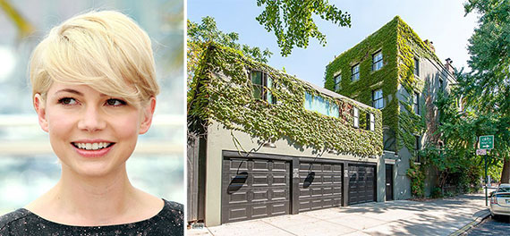 From left: Michelle Williams and 126 Hoyt Street, Brooklyn