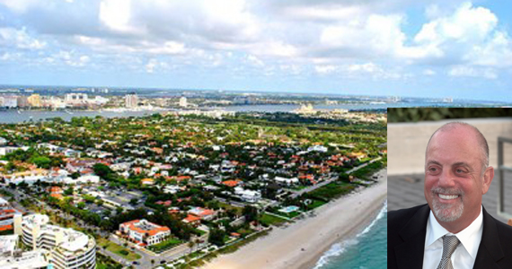 Aerial shot of Palm Beach. Inset: Billy Joel