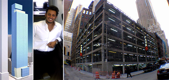 From left: A rendering of 111 Washington Street, Richard Ohebshalom and the development site