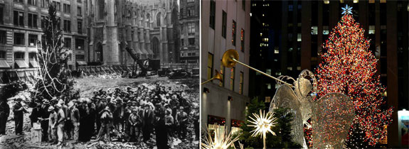 The Rockefeller Center Christmas tree in 1931 and 2014