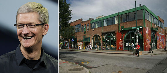 From left: Tim Cook and 247 Bedford Avenue, Williamsburg