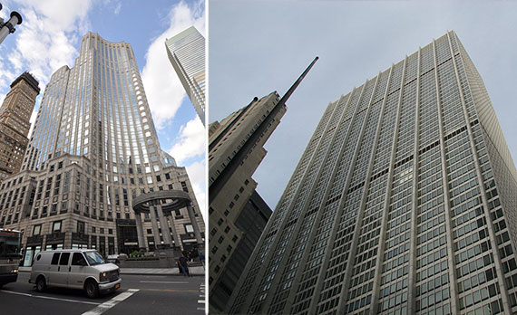 From left: Tower Fifty Seven at 135 East 57th Street and 28 Liberty, formerly known as One Chase Manhattan Plaza