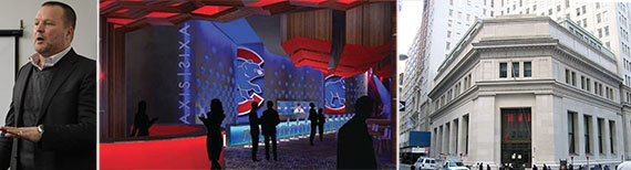 From left: Brent Brown, rendering of the interior of 23 Wall Street and the exterior of 23 Wall Street