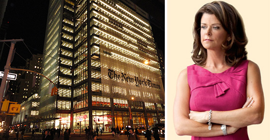 The New York Times building at 620 Eighth Avenue and MaryAnne Gilmartin