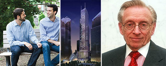 Fundrise's Ben and Daniel Miller, a rendering of 3 World Trade Center and Larry Silverstein
