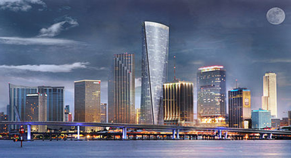 Rendering of Florida East Coast Realty's One Bayfront Plaza as part of the Miami skyline