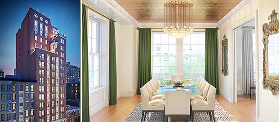 From left: Rendering of 151 East 78th Street and an artist rendering of the interior