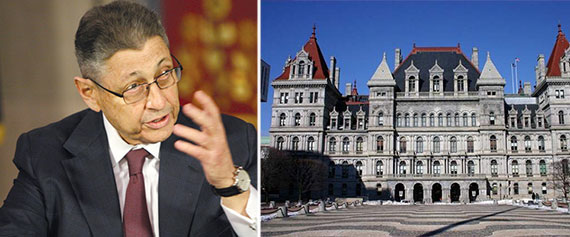 From left: Sheldon Silver and the State House in Albany