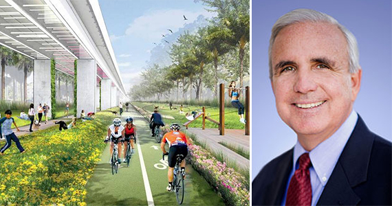 Rendering of the Underline at the Metrorail University Station and Miami-Dade Mayor Carlos Gimenez, who supports the proposed redevelopment.
