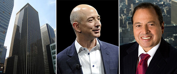 From left: 1133 Sixth Avenue in Midtown, Jeff Bezos and Douglas Durst