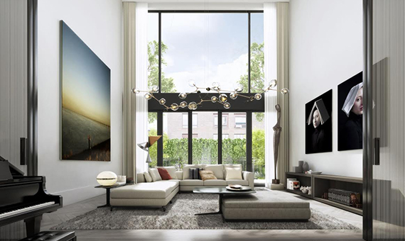 Rendering of the living room at 224 West 22nd Street