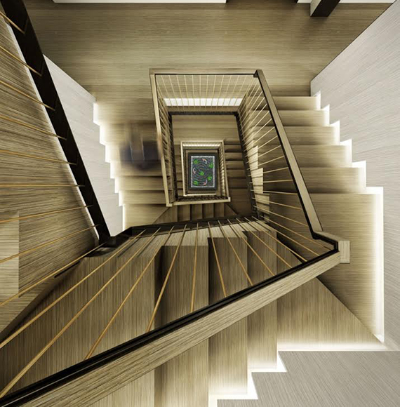 Rendering of the staircase at 224 West 22nd Street