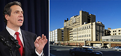 From left: Gov. Andrew Cuomo and Brookdale Hospital in Brownsville