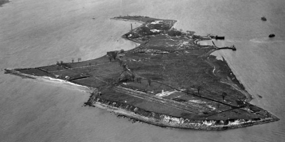 An aerial view of Hart Island