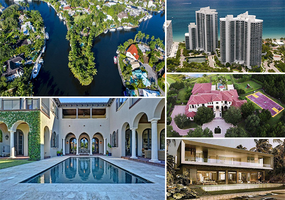 Clockwise from left: 900 Southwest Fifth Place; 3200 North Ocean Boulevard; 16201 Quiet Vista Circle; 252 Bal Bay Drive; and 353 East Coconut Palm Road in Boca Raton