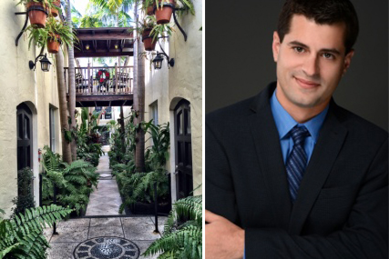 1350 Collins Avenue courtyard and Jonathan Lay of Fairchild Partners