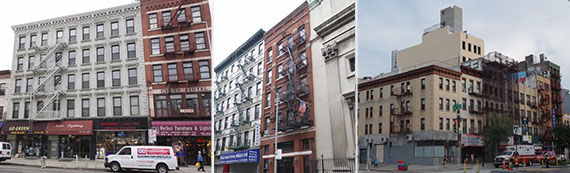 From left: 149 Bowery, 116 Elizabeth Street and 169 Bowery on the Lower East Side